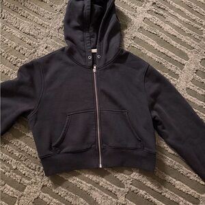 Good American Black Cropped Zip Hoodie